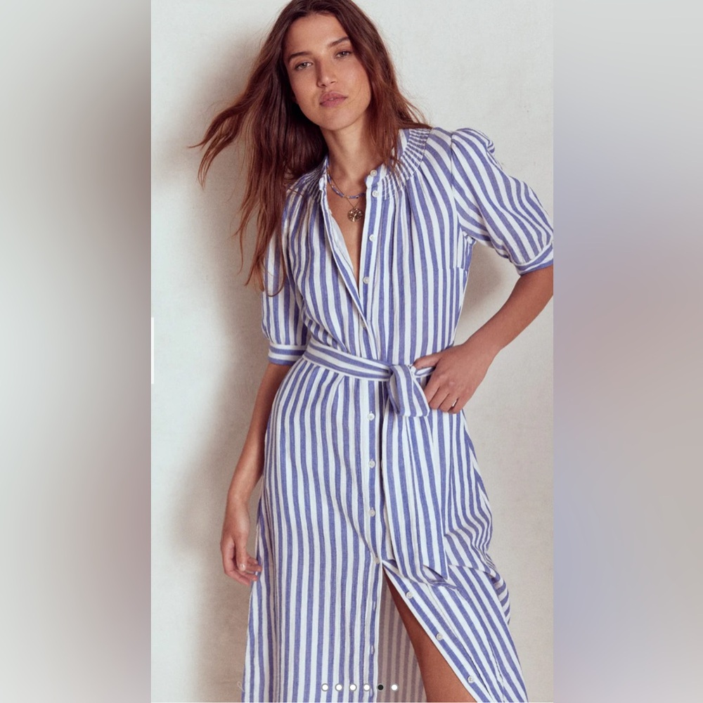 NWT Boden Ada Double Cloth Midi Dress Size 2 Blue White Stripe Coastal Preppy - Picture 2 of 16